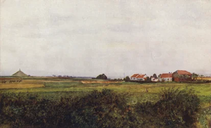 Der Bauernhof von La Belle Alliance und der Hügel mit dem belgischen Löwen, Waterloo
